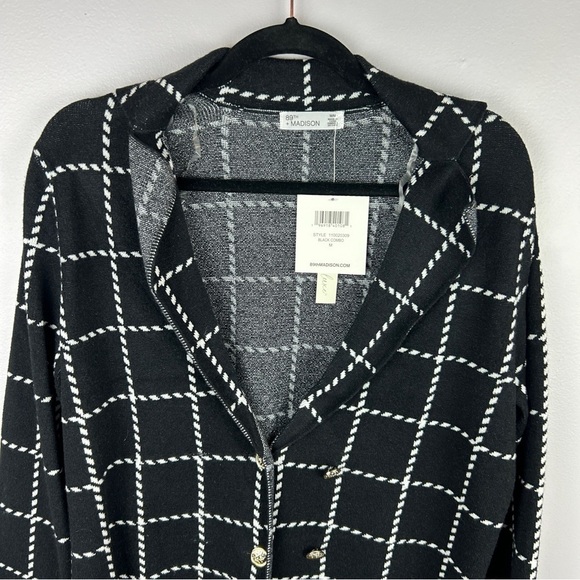 89th & Madison Window Pane Double Breasted Cardigan Medium Black NWT - Picture 3 of 13